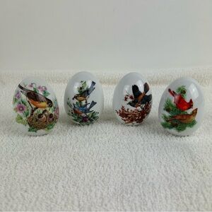 Avon VTG 1980's Four Seasons Porcelain Egg Series, Bird Design, Set of 4